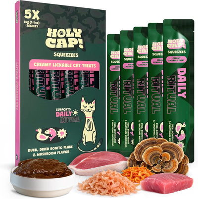 Golosinas para gatos sin granos puré exprimible pato atún