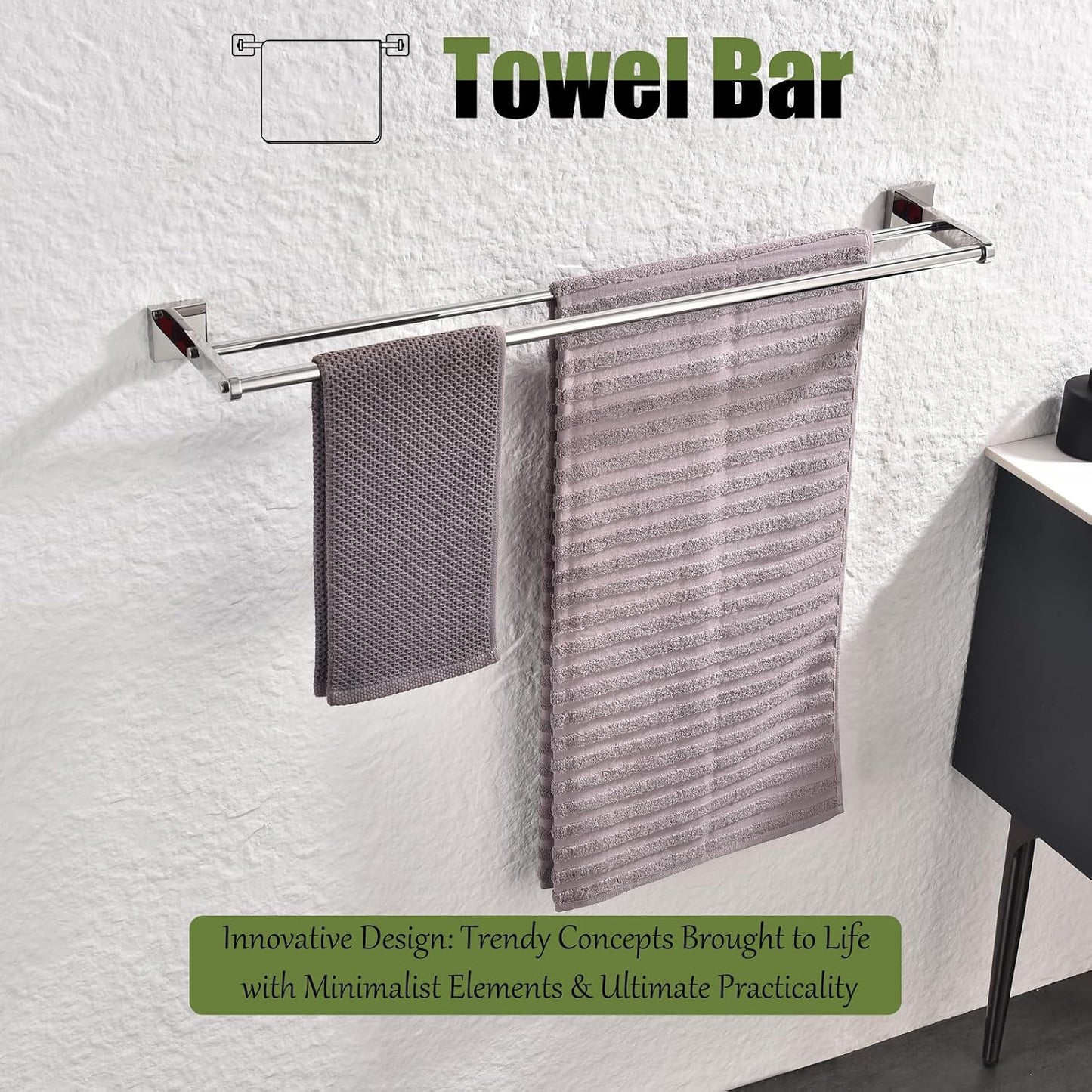 Toallero doble acero inox 304 montaje pared 32pulg