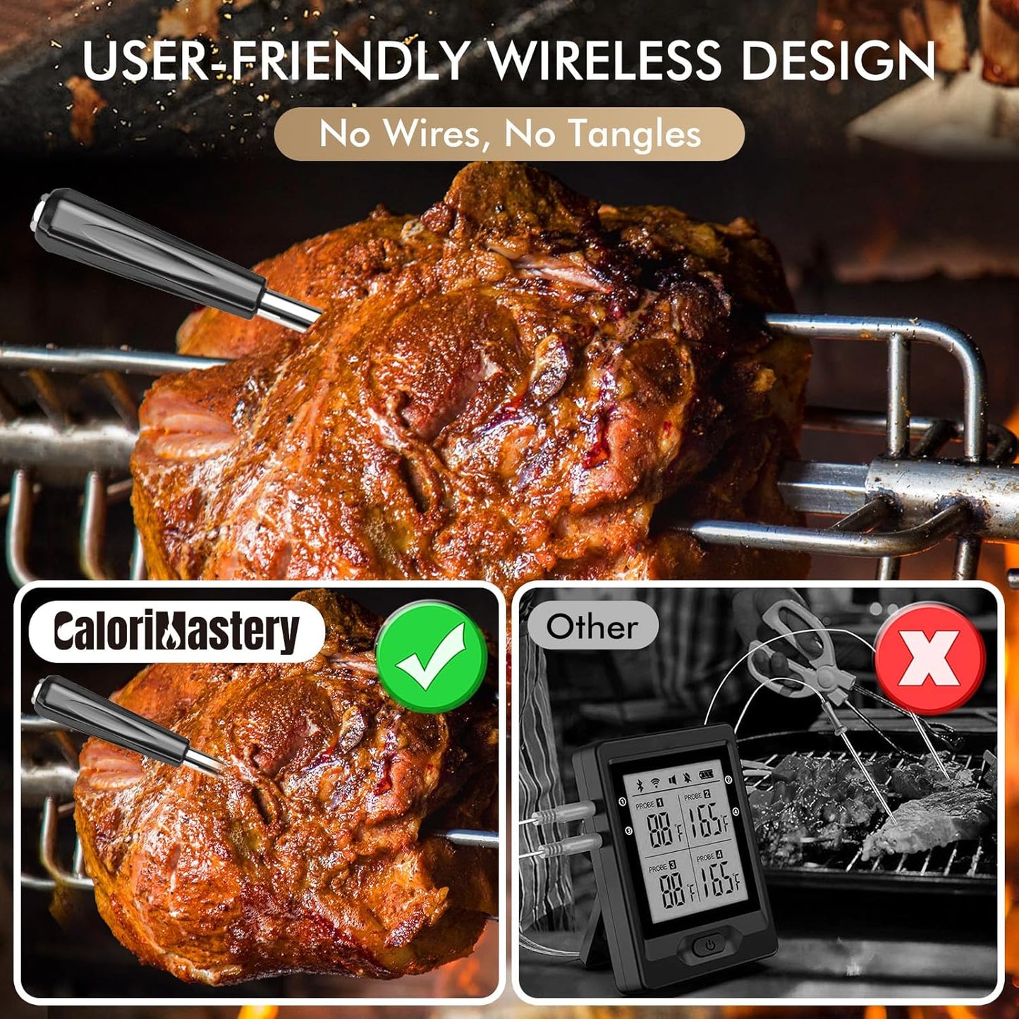 Termómetro inalámbrico y de mano para carne