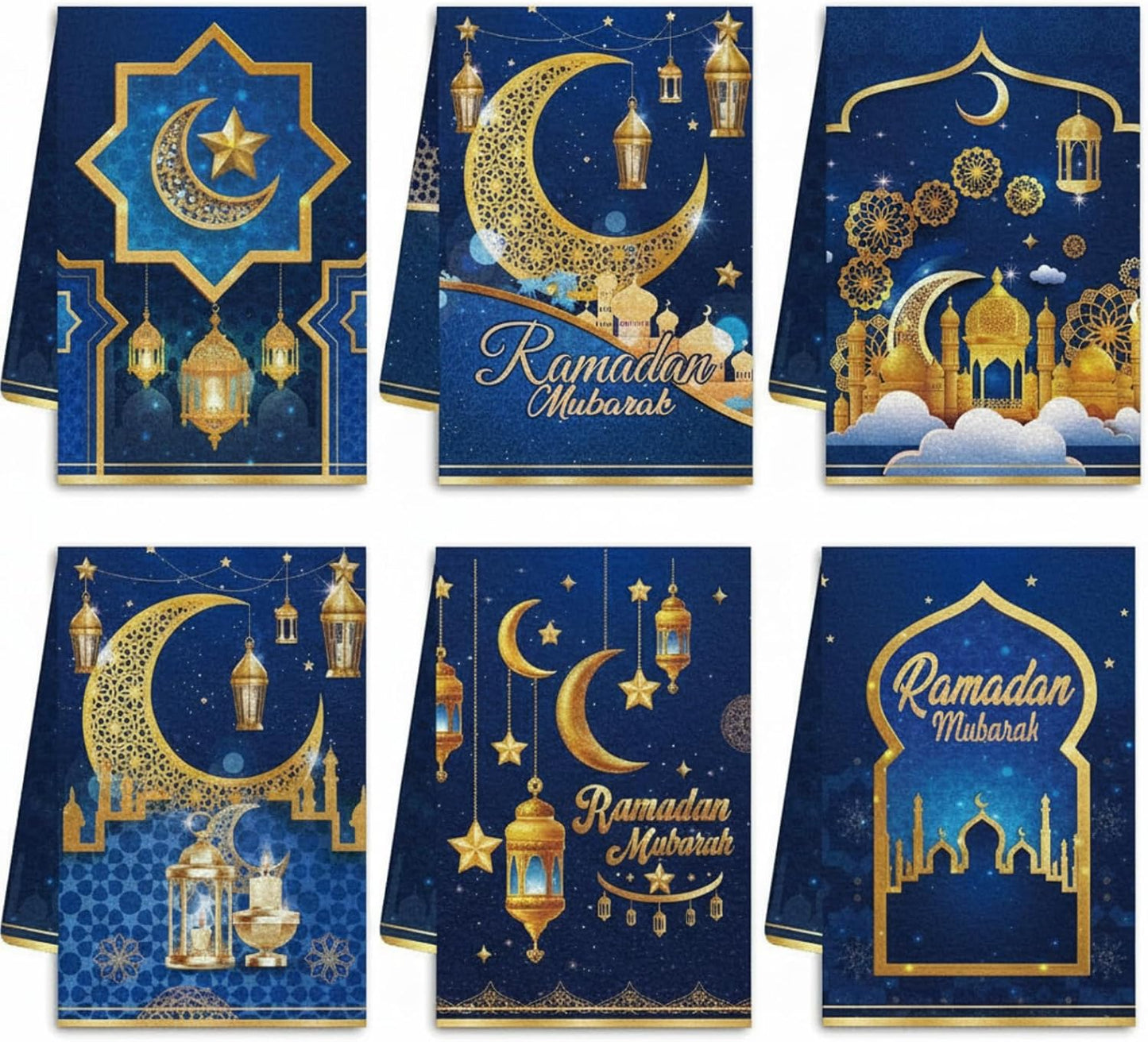 Toallas de cocina Ramadan Mubarak azul dorado 16 x 24 pulgadas