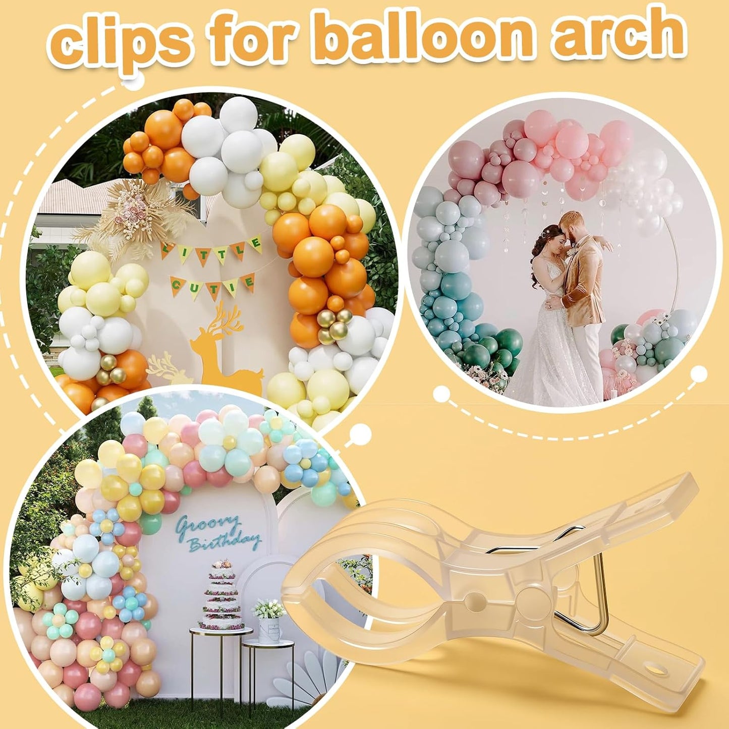 Clips arco globos plástico transparente 3.5pulg set 20