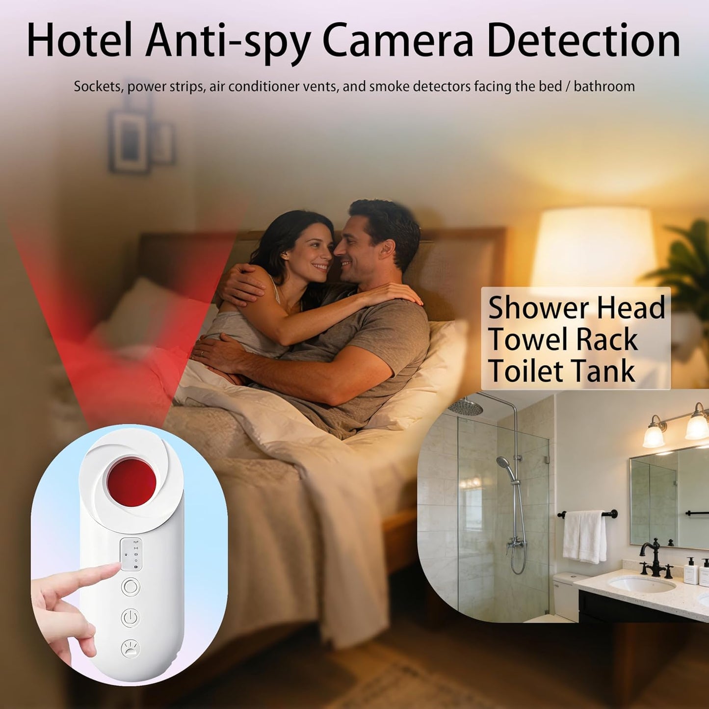 Detector cámaras ocultas con alarma vibración y linterna