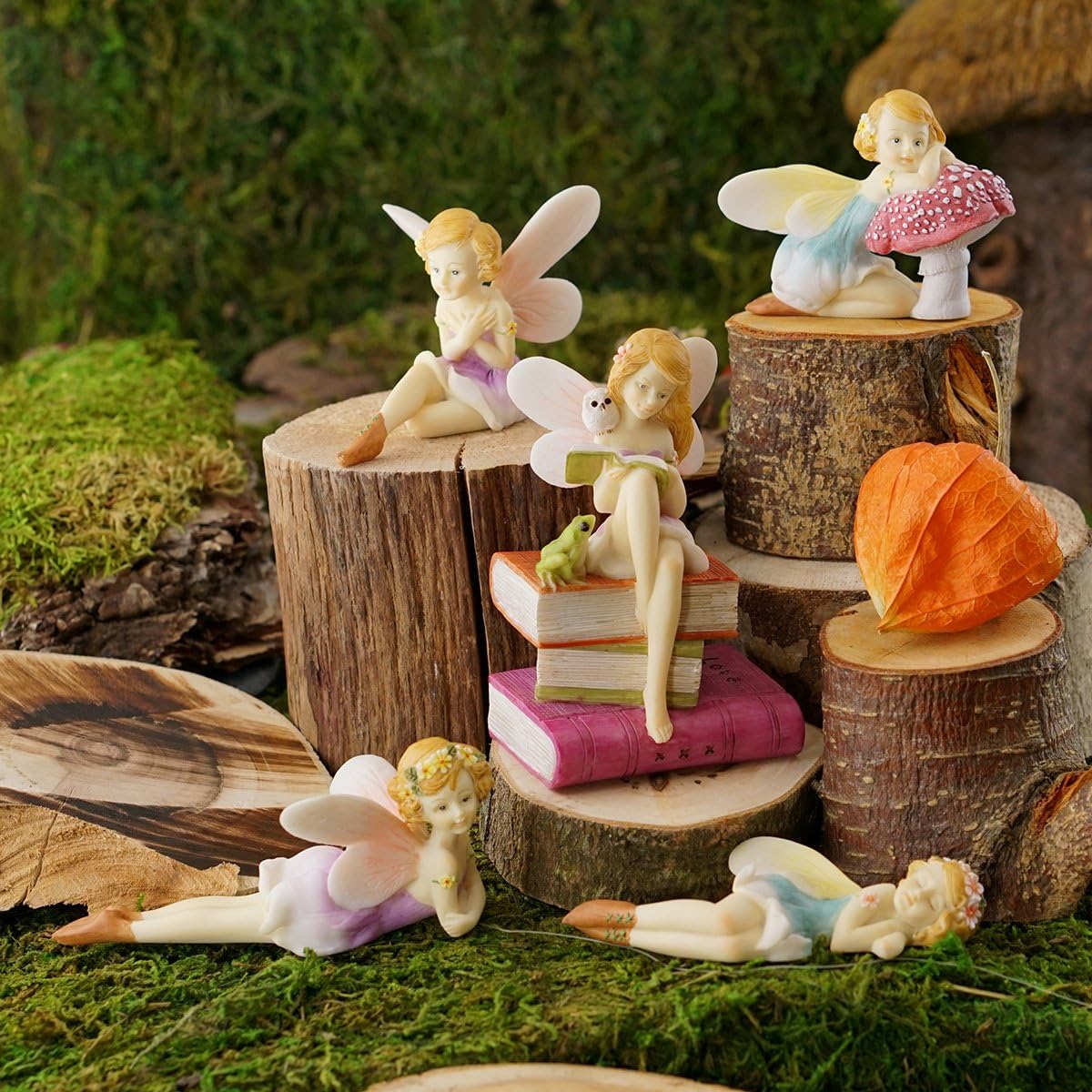 Figura hada flores setas terrario miniatura