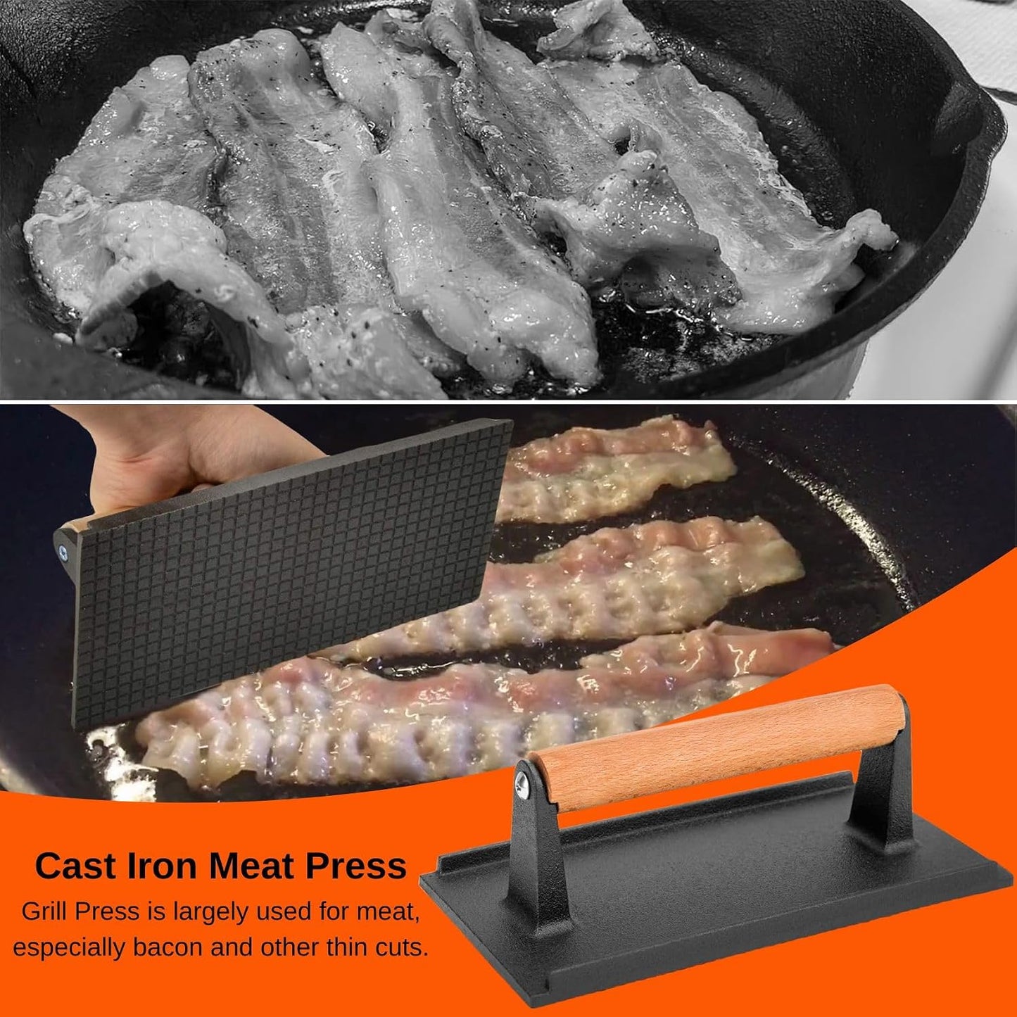 Prensa carne hierro fundido mango madera para hamburguesas