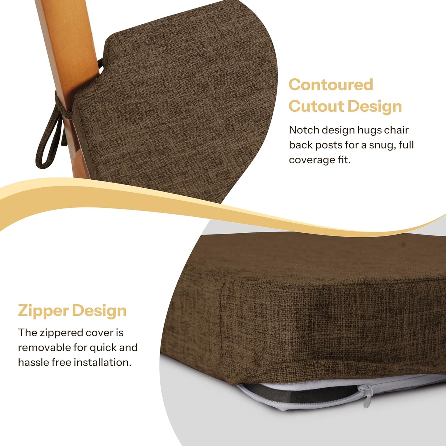 Juego de 4 cojines para silla comedor 2.5" con lazos antideslizantes y funda lavable