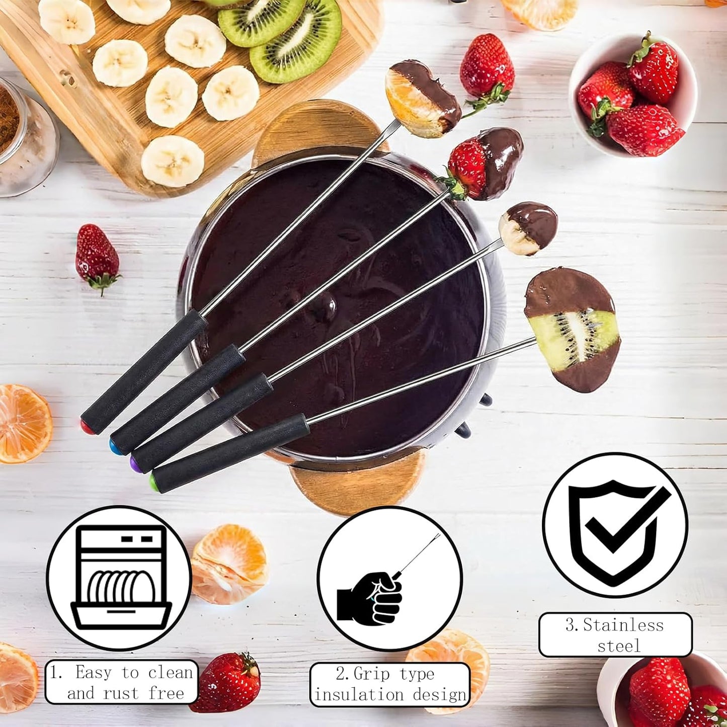 Tenedores fondue acero inox 9.1pulg con mango resistente