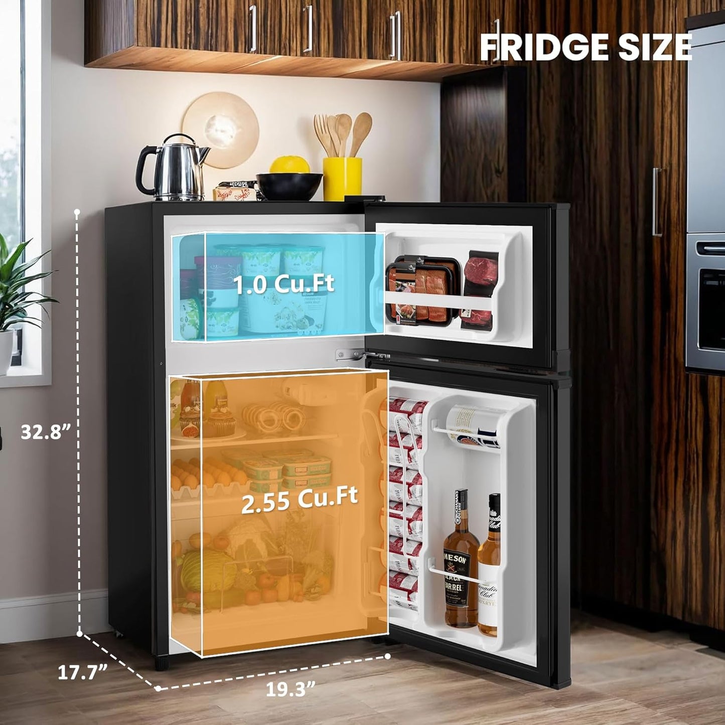 Mini refrigerador 3.55 pies cúbicos 2 puertas negro