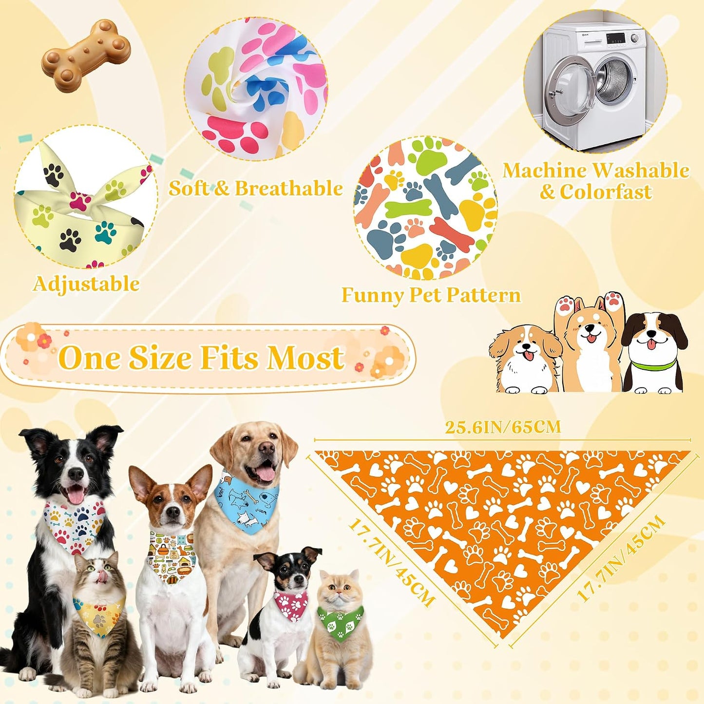 200 Bandanas Perros Estampado Patas Huesos Ajustables X-M-L