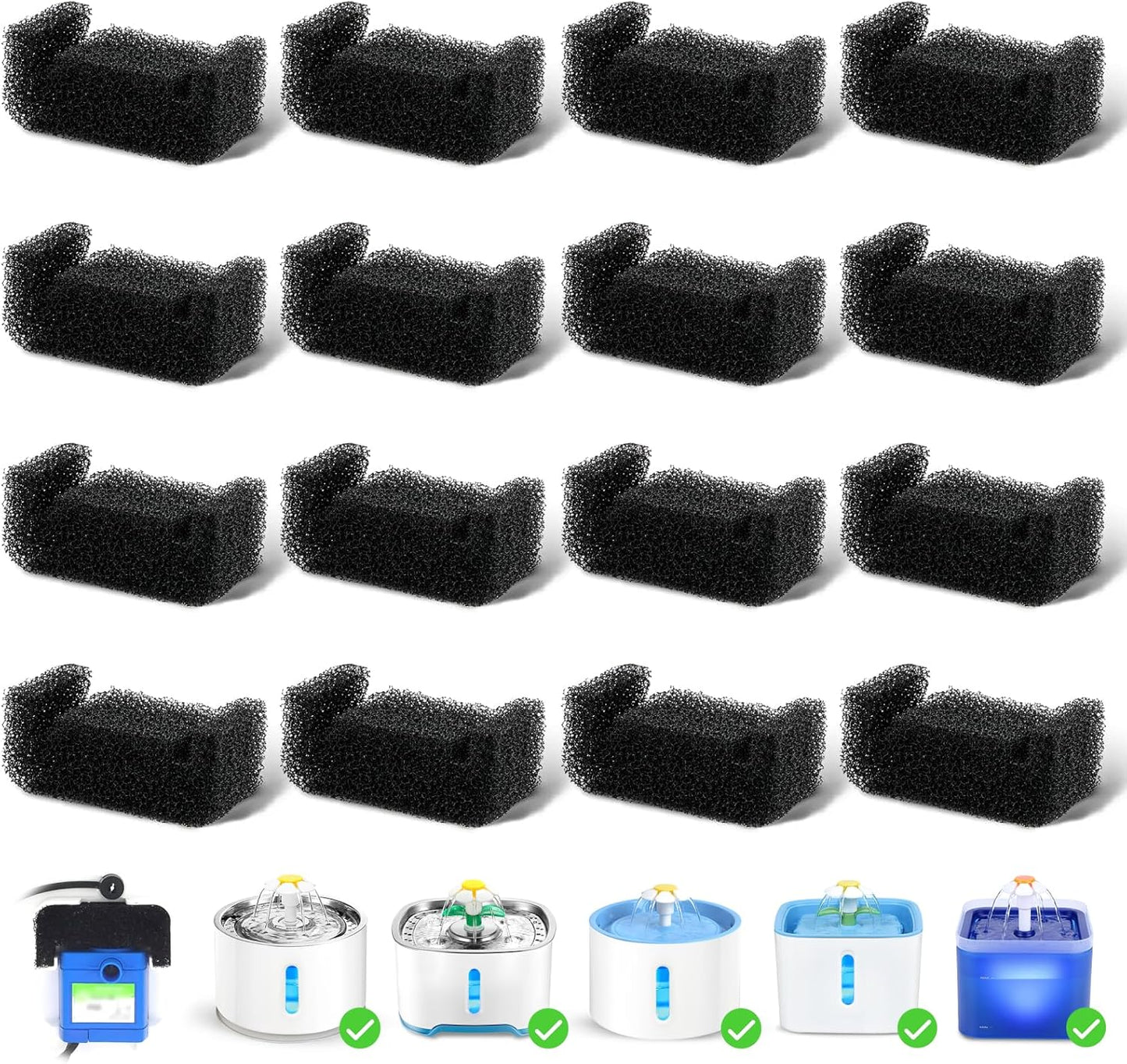 Pack de 28 filtros para fuente de agua para gatos 5" y esponjas pre-filtro para dispensador automático de 81oz