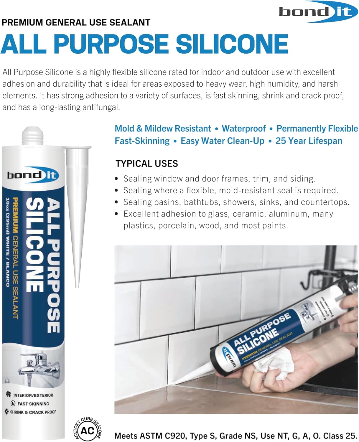 Sellador silicona flexible impermeable uso general 10oz blanco