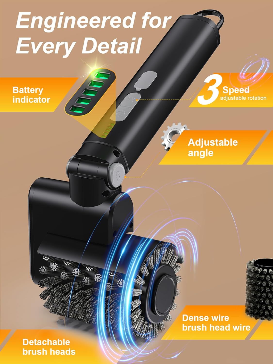 Cepillo eléctrico parrilla 3 velocidades recargable inalámbrico