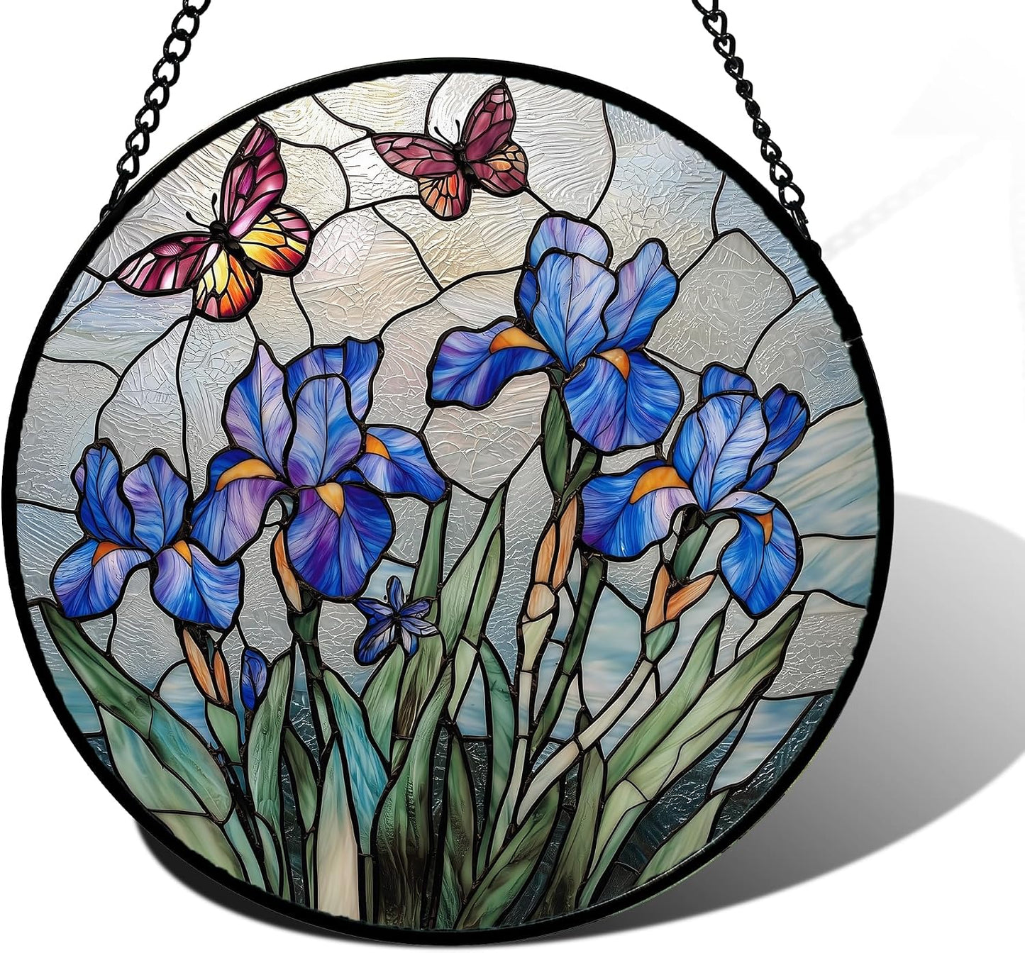 Colgador vitrales flores iris azul mariposa decoración cumpleaños