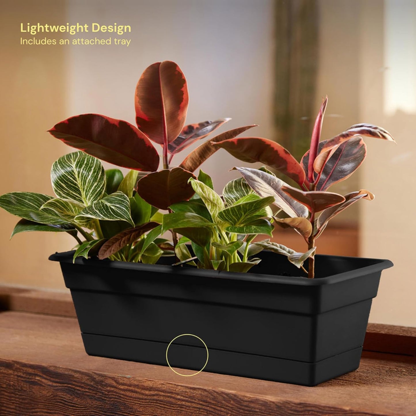 Jardinera Resina Negra 18pulg Rectangular con Bandeja