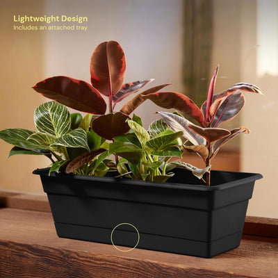 Jardinera Resina Negra 18pulg Rectangular con Bandeja