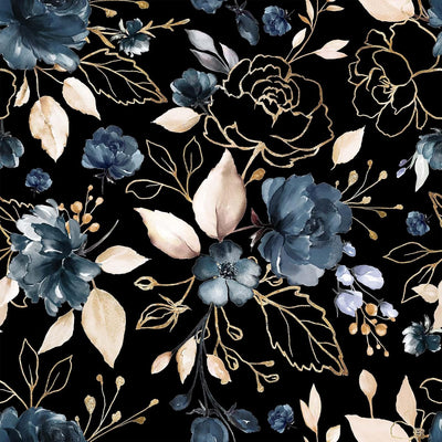 Papel tapiz floral negro y dorado extraíble grueso moderno