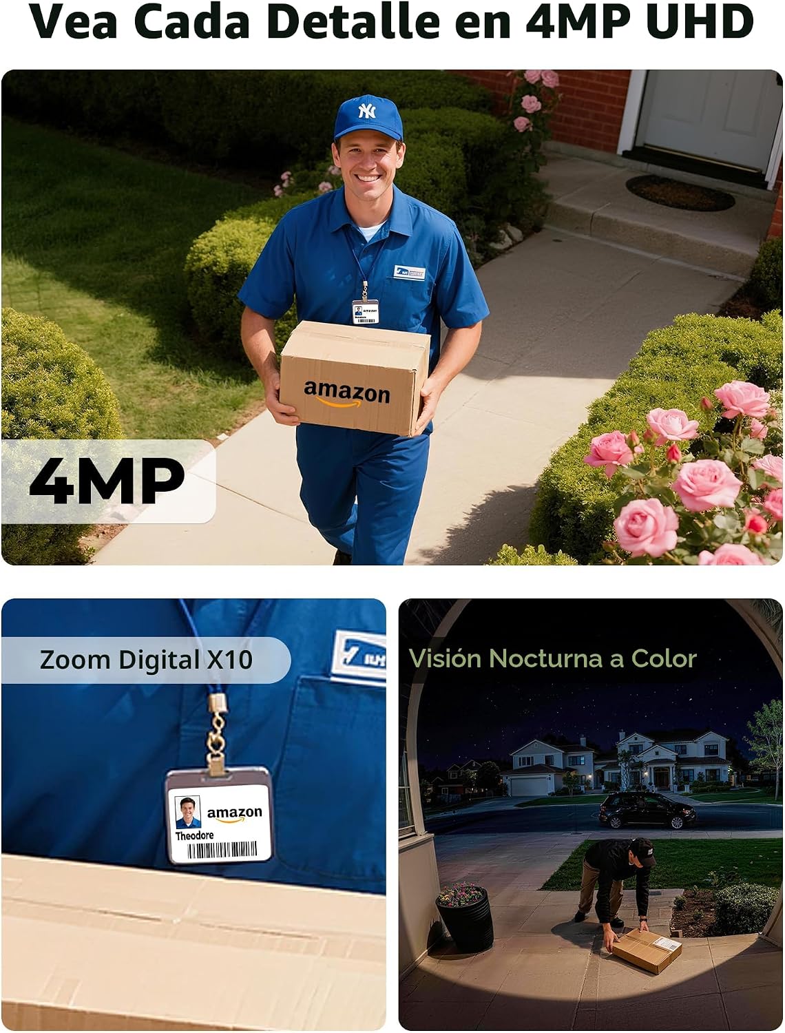 Cámaras seguridad inalámbricas 4MP PTZ 360° WiFi solar 128GB