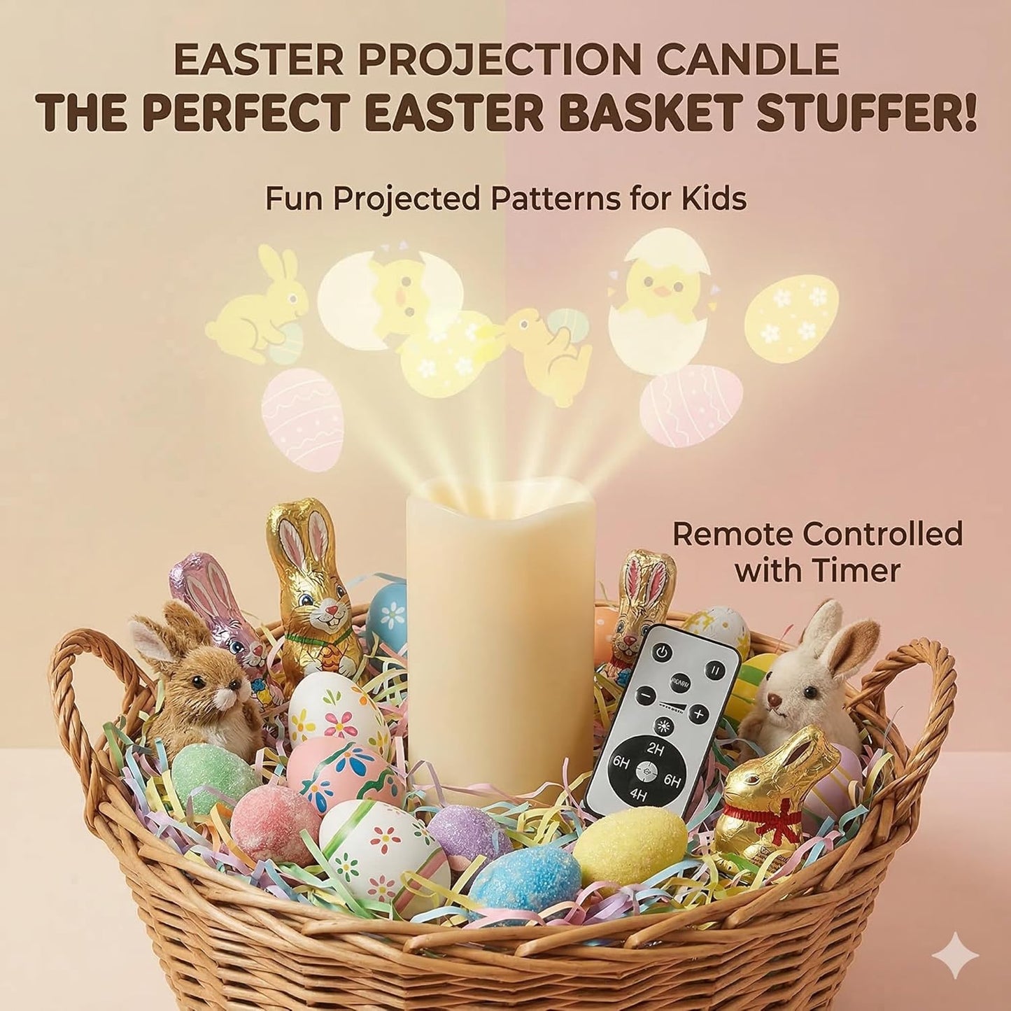 Proyector velas LED Pascua con luces conejo huevo control remoto