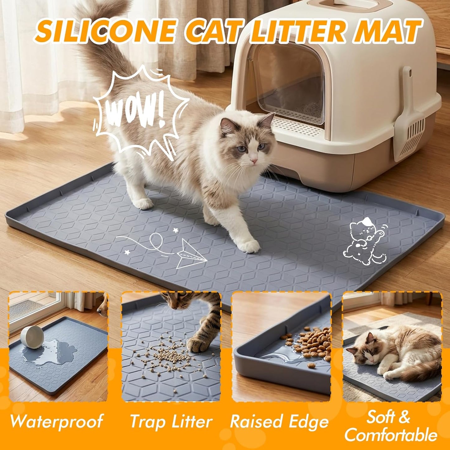 Tapete silicona arena gatos 31x22pulg impermeable