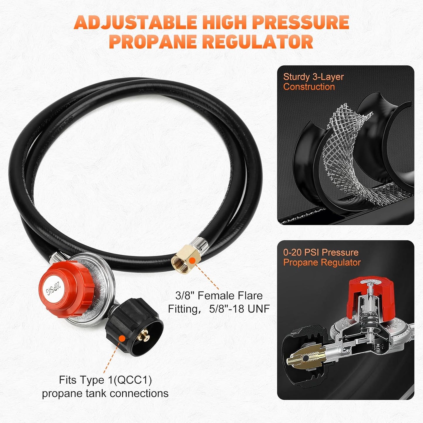 Quemador propano hierro fundido regulador 0-20 PSI manguera 4ft