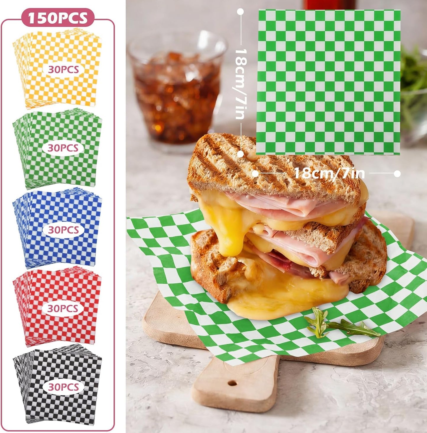 Papel pergamino para hornear 7x7 150 hojas para galletas y hamburguesas