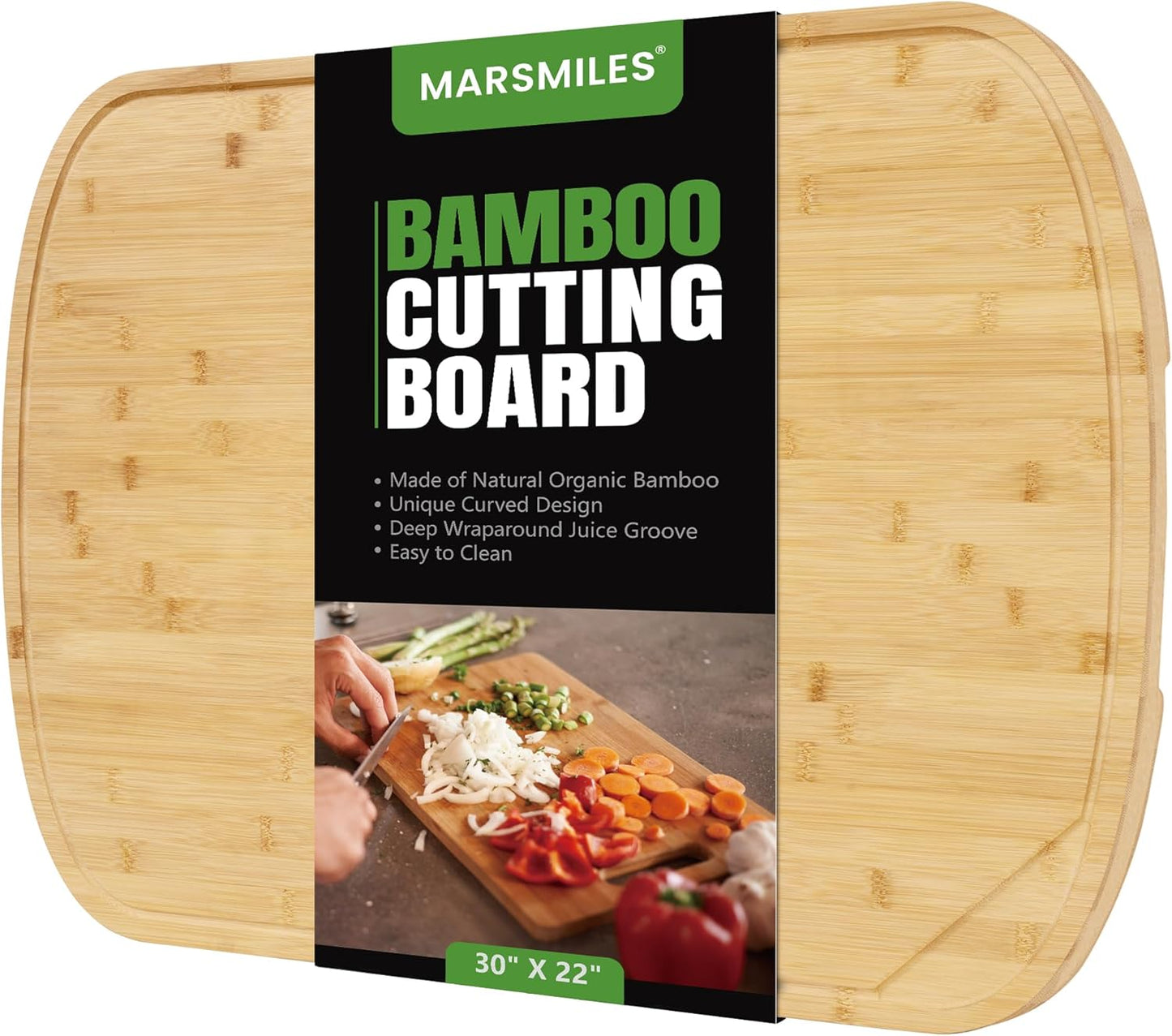 Tablas de cortar bambú 30x22 con mango y surcos para jugos