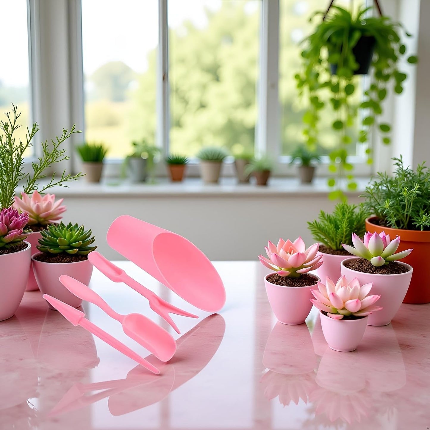 Set 4 Cuchara Plástico Jardín Mini Rosa