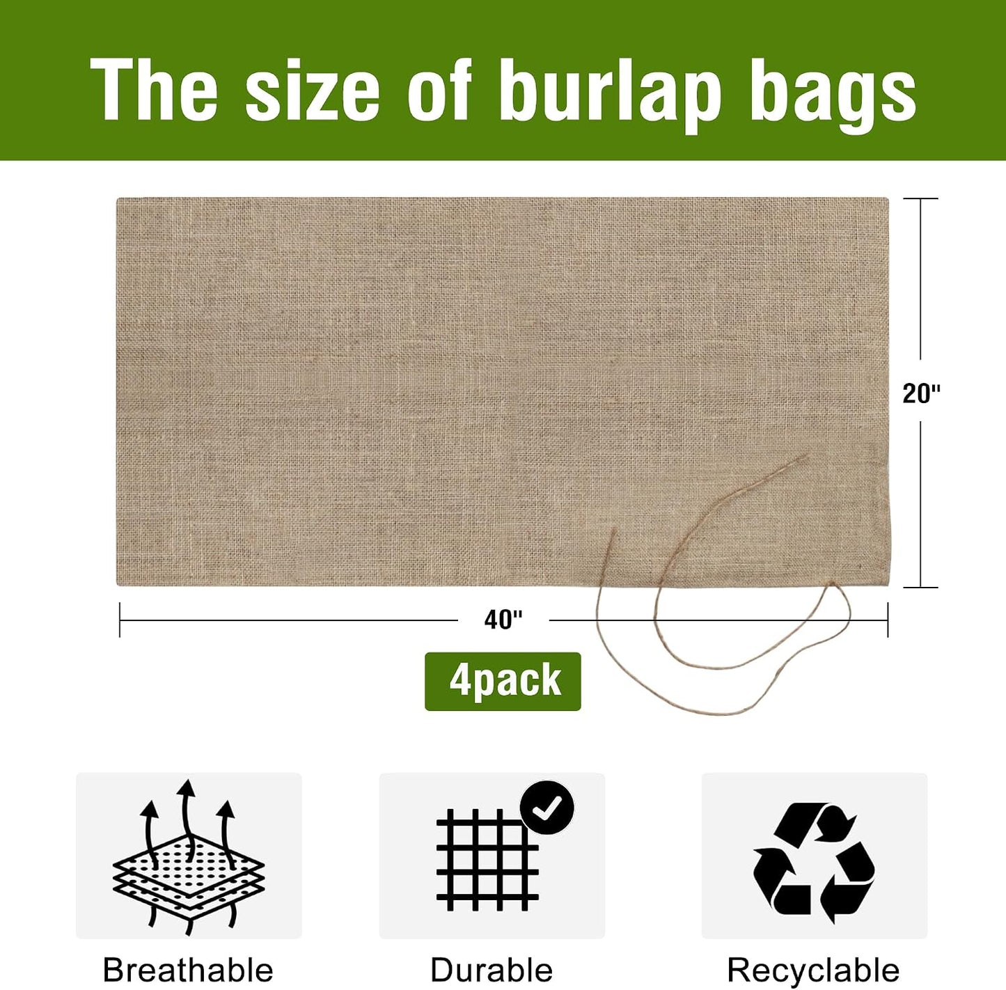 4 Pzas Bolsa Arpillera Yute 20x40pulg Reutilizable Almacenamiento