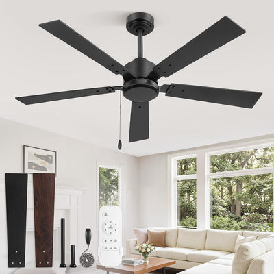 Ventilador techo 52pulg 6 vel motor CC silencioso control remoto negro