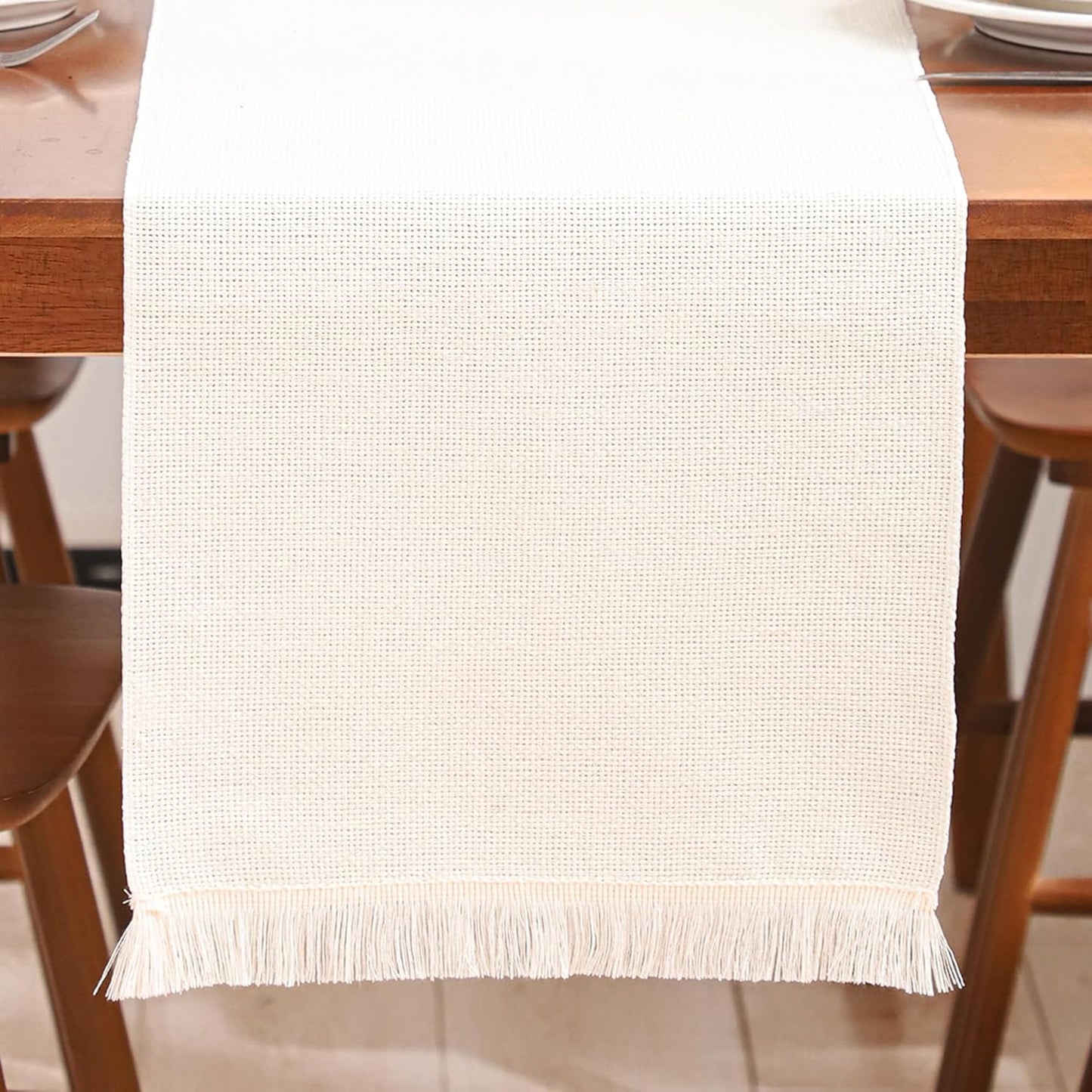 Camino Mesa Beige 12x120pulg Flecos Bohemio Rústico