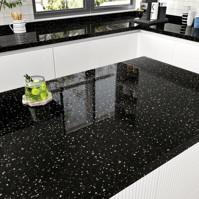 Papel Tapiz Terrazo Negro Brillante Adhesivo Impermeable
