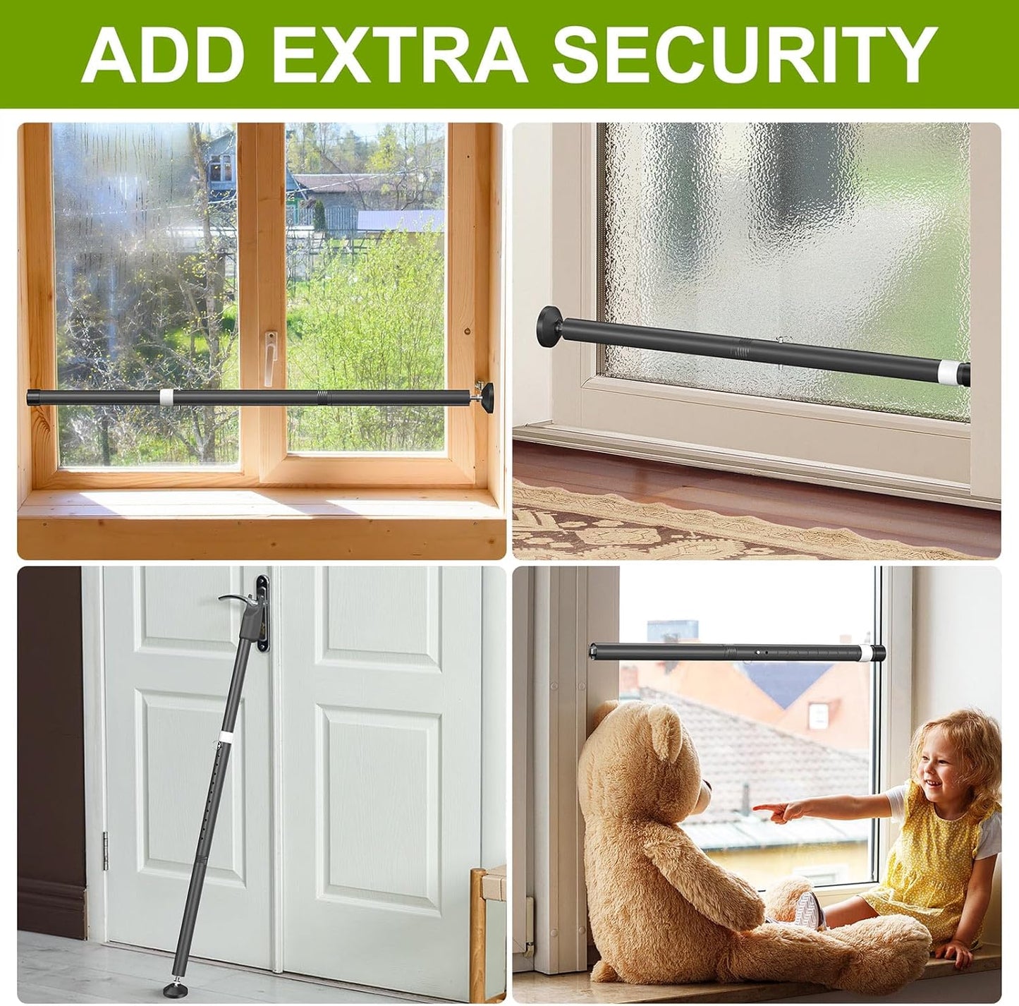Barra seguridad puerta corrediza de vidrio negro 1 pack