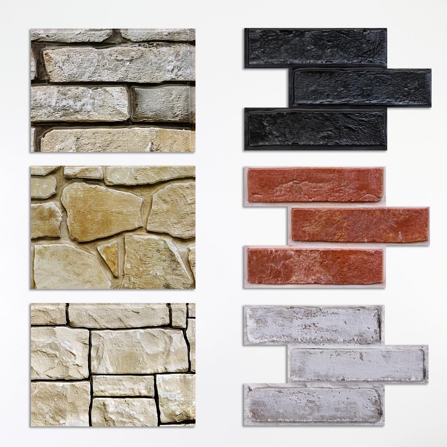 Kit 6 Paneles Pared 3D Ladrillo Piedra 9.05x5.9pulg