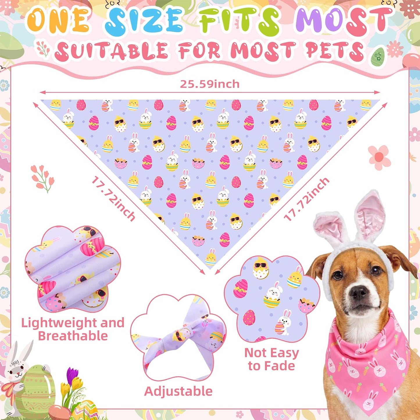 72 Bandanas Pascua para Perros Triangular Ajustable