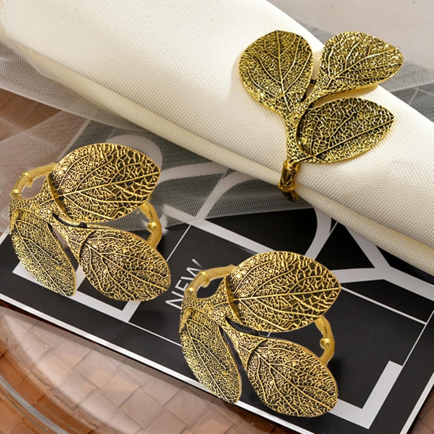 Set 6 servilletas hoja oro decoración mesa bodas uso diario