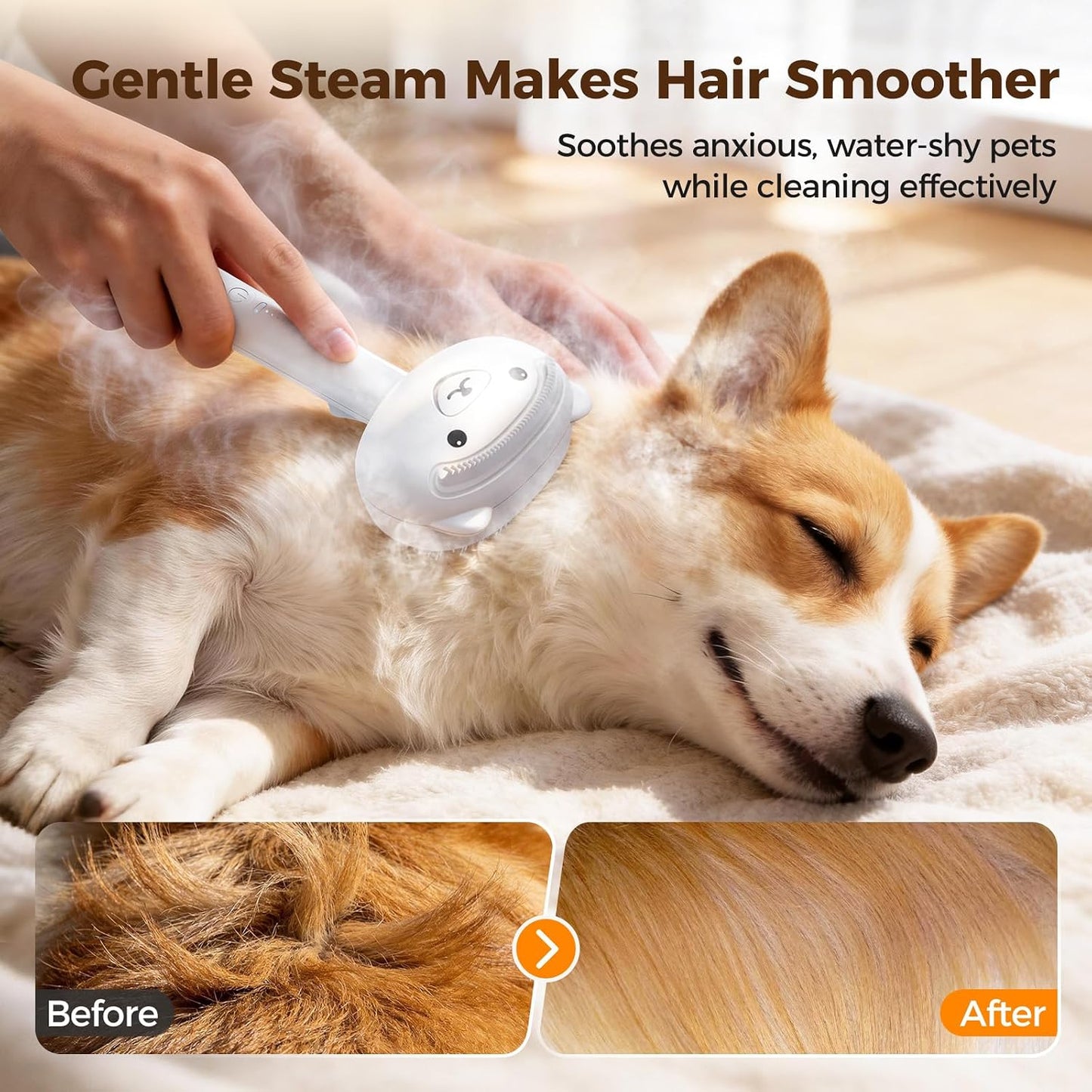Cepillo vapor gatos perros sin enjuague recargable USB