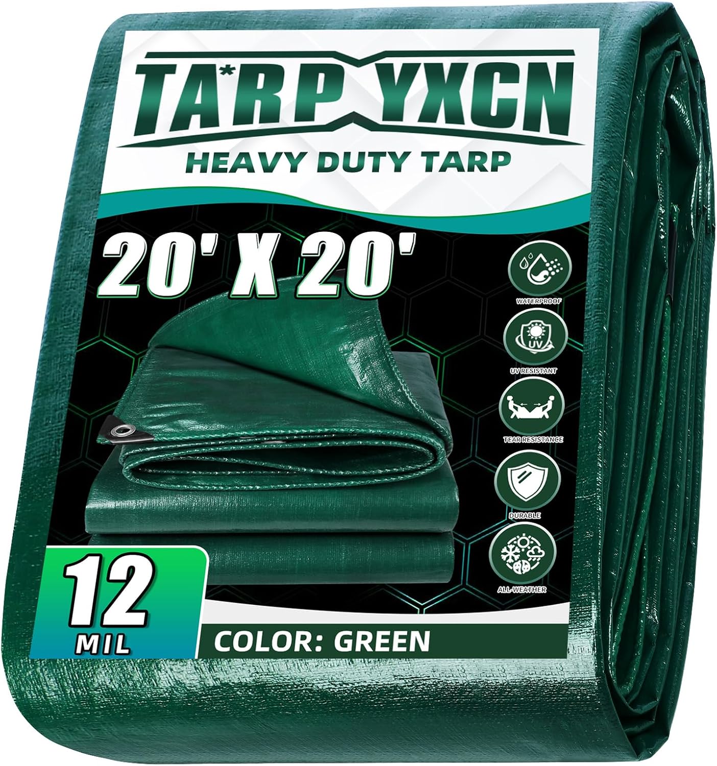 Lona verde UV resistente 0.472pulg impermeable 20pulg