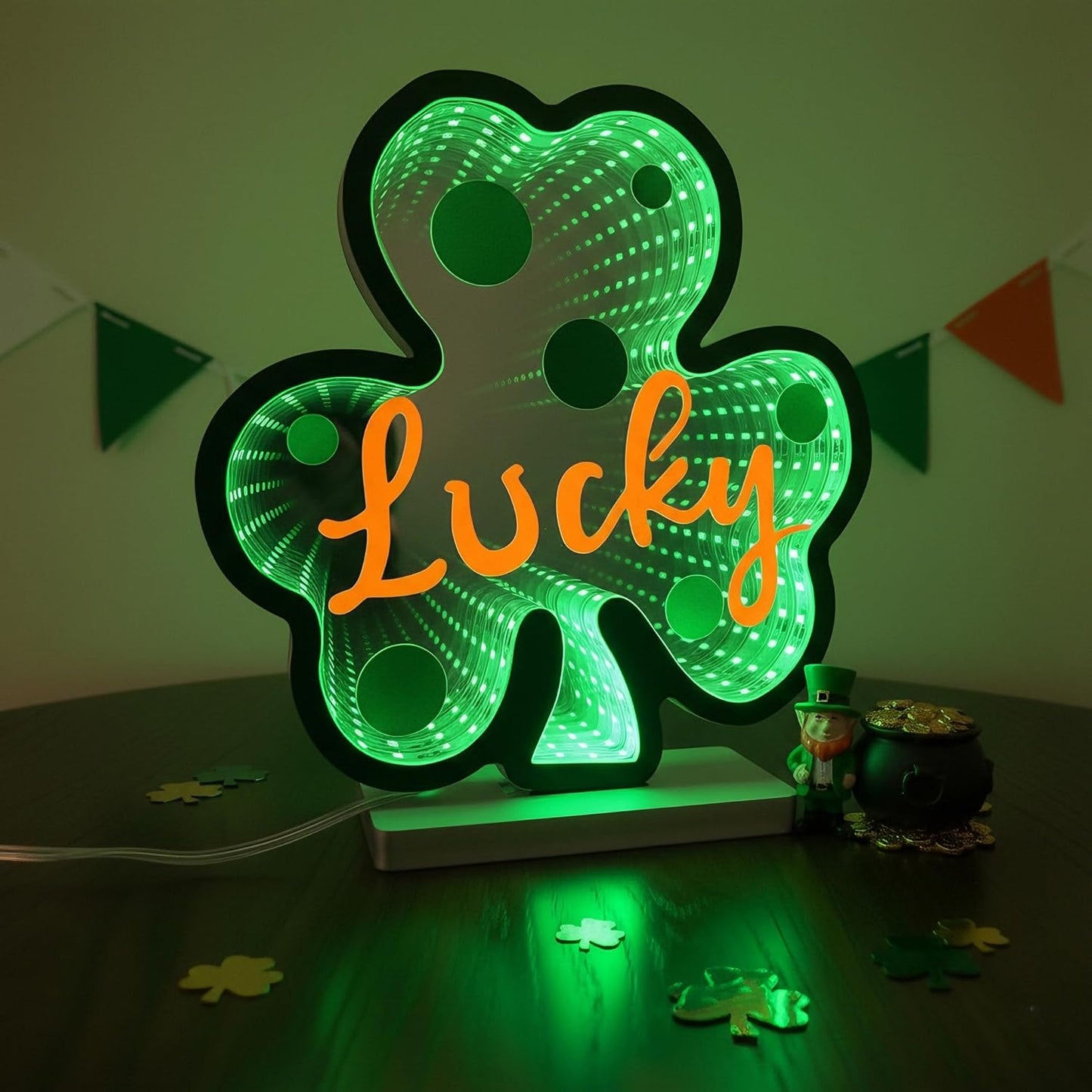Luz trébol LED 3D para San Patricio y mesa irlandesa
