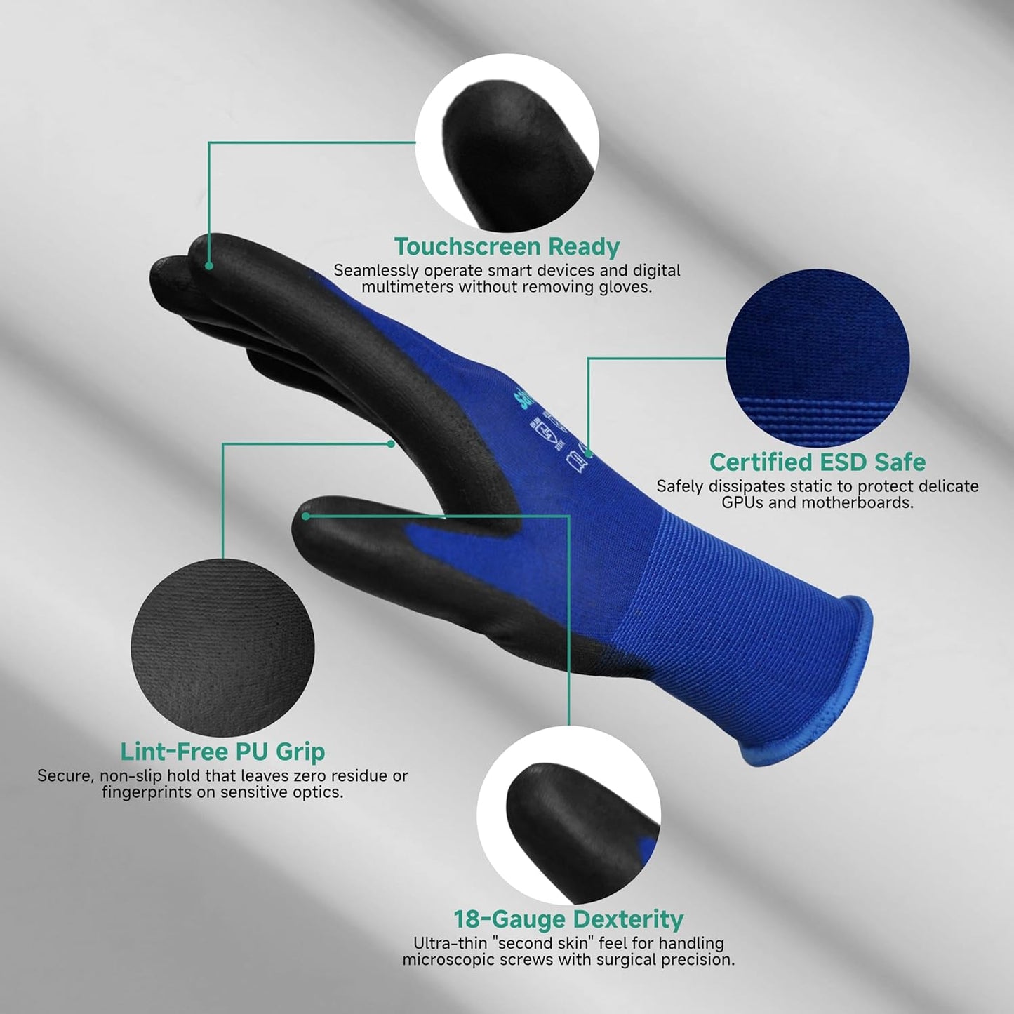 Guantes ESD antiestáticos tactiles 6 pares