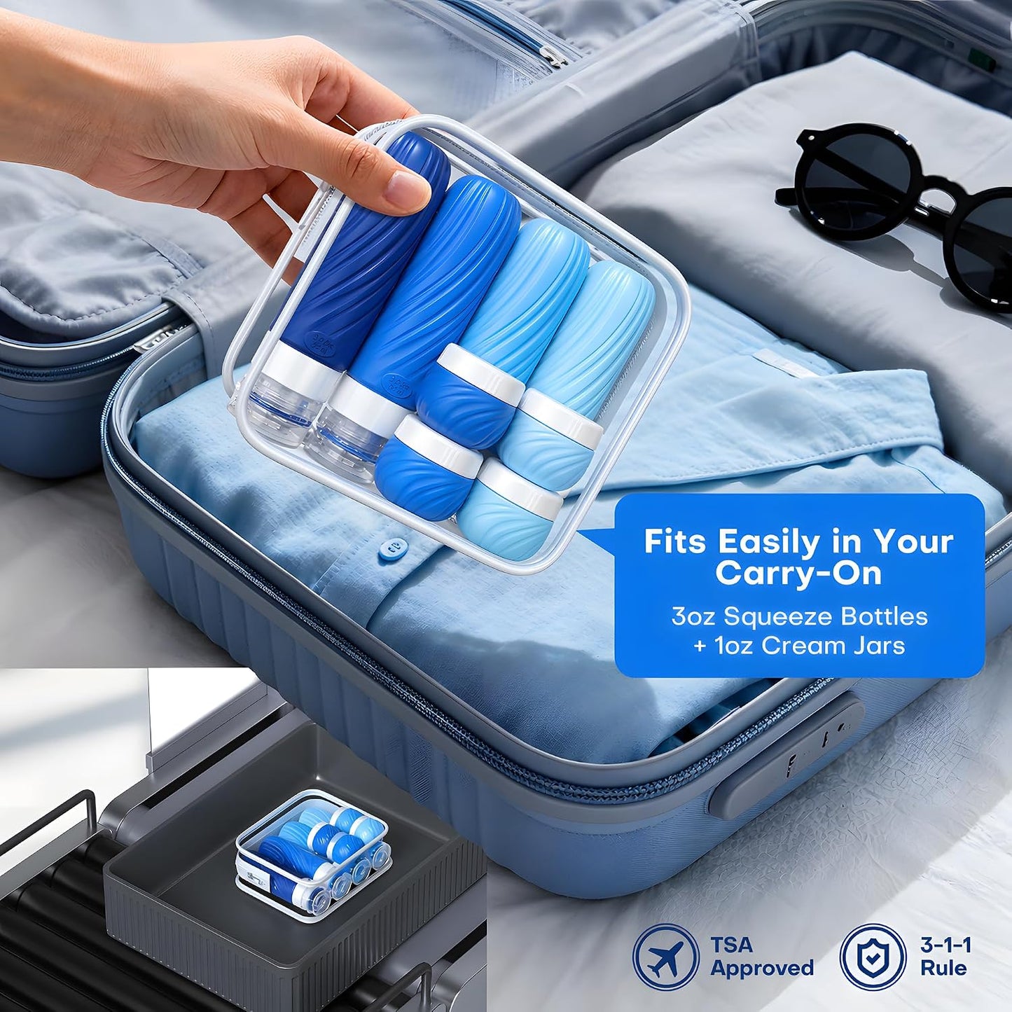 Botes viaje TSA 3oz silicona antifugas champú loción
