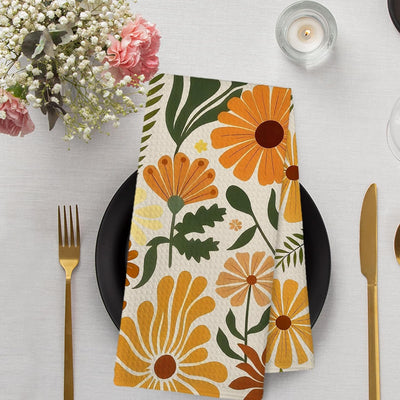 Juego de 2 toallas de cocina con diseño floral bohemio beige
