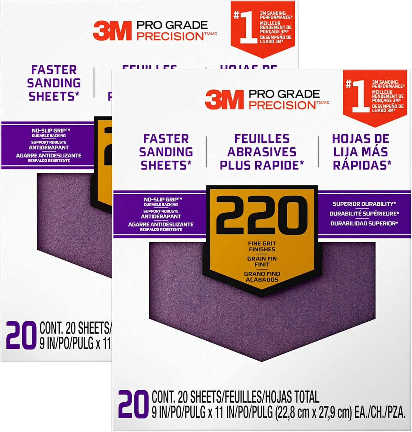 Papel lija grano 220 Pro 9x11pulg paquete 2