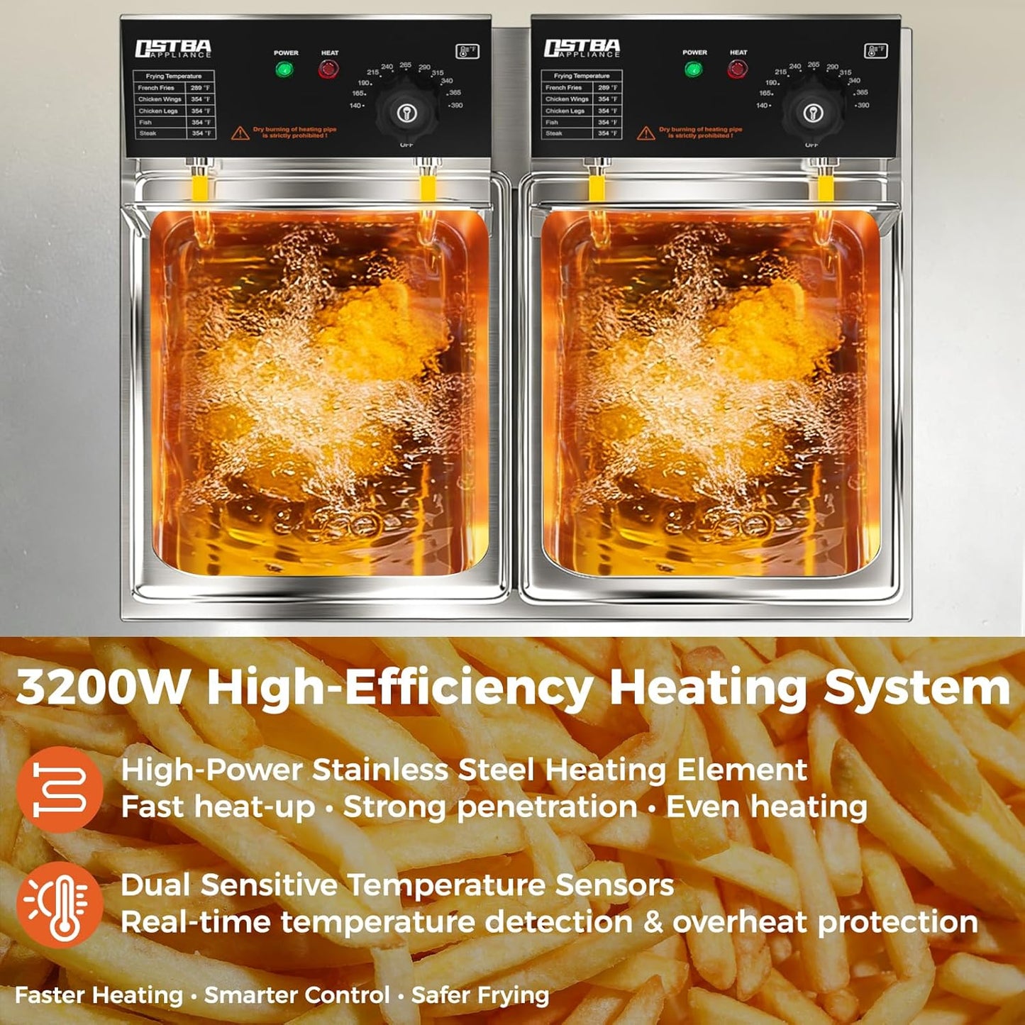Freidora eléctrica acero inox 20.7qt 3200W ajustable