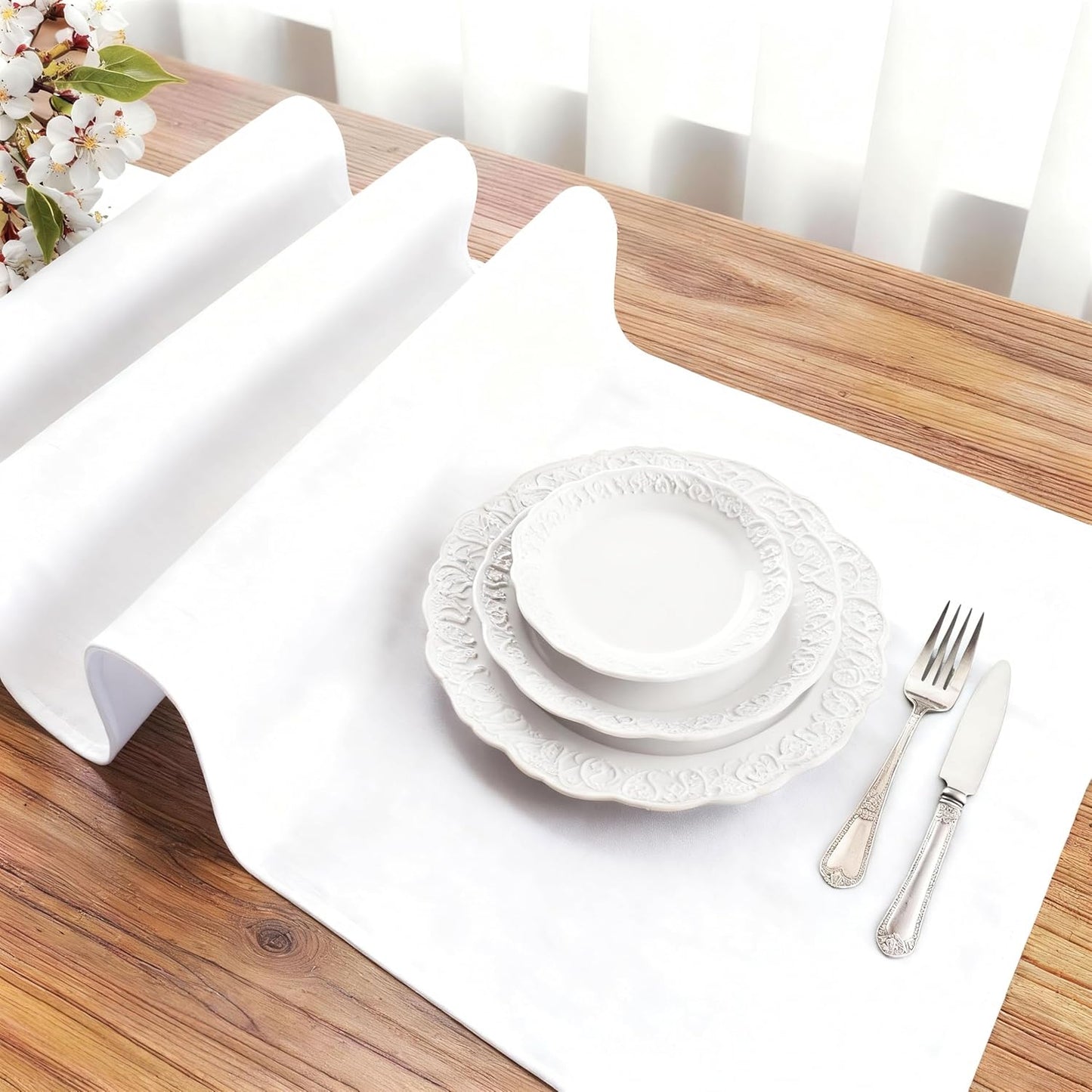 Camino de mesa blanco 90 pulgadas decorativo impermeable lavable reutilizable