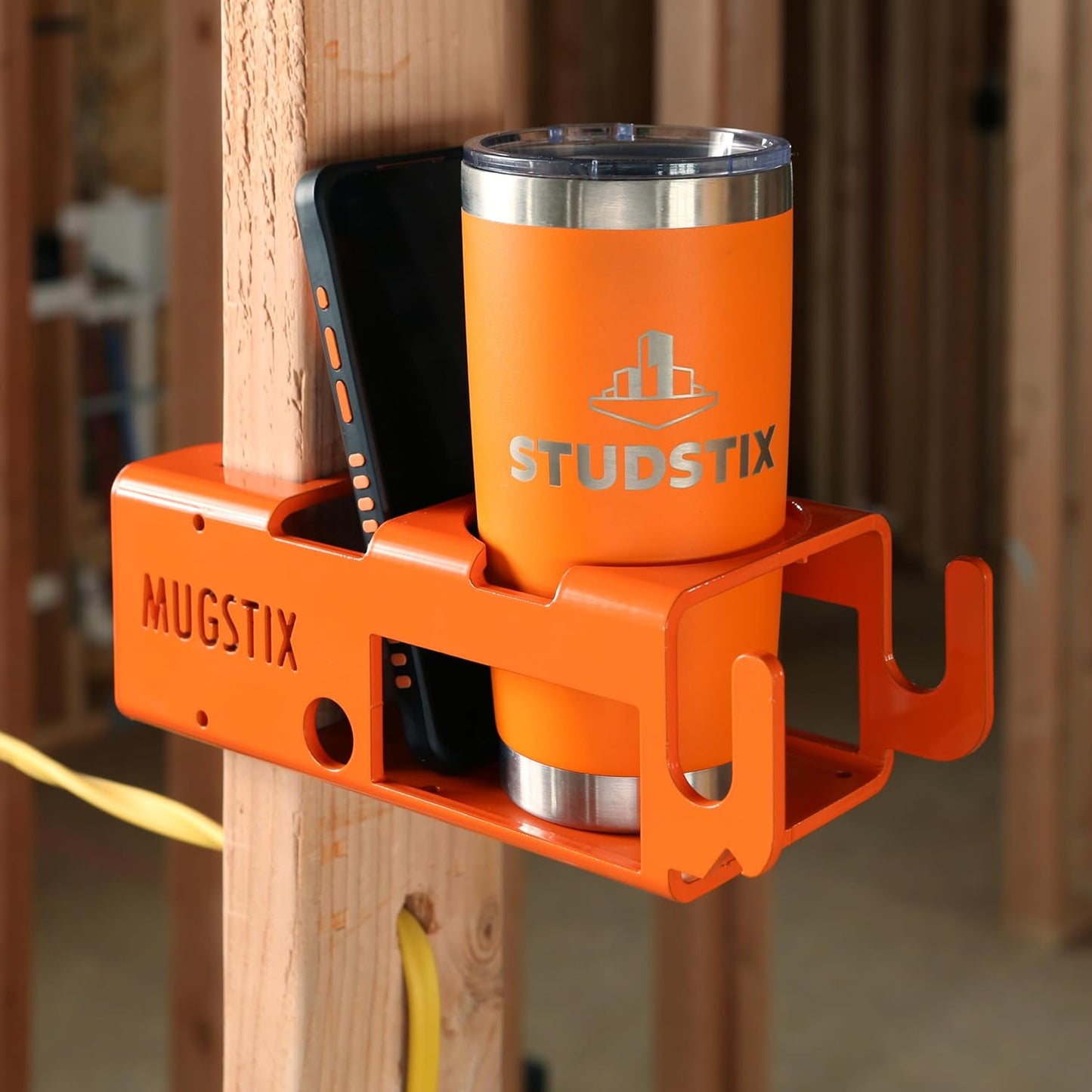 Soporte para taza teléfono bolsa herramientas con ganchos