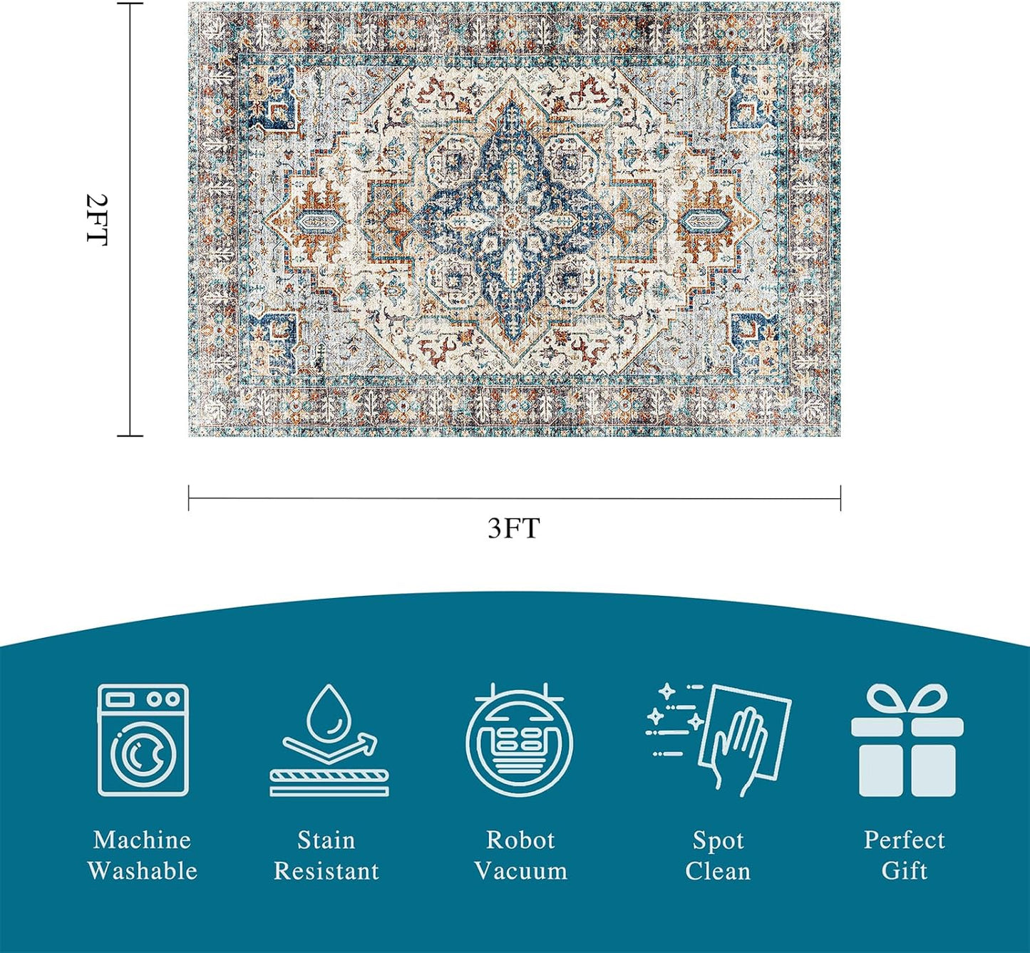 Alfombra lavable pasillo 2x3pulg suave vintage antideslizante