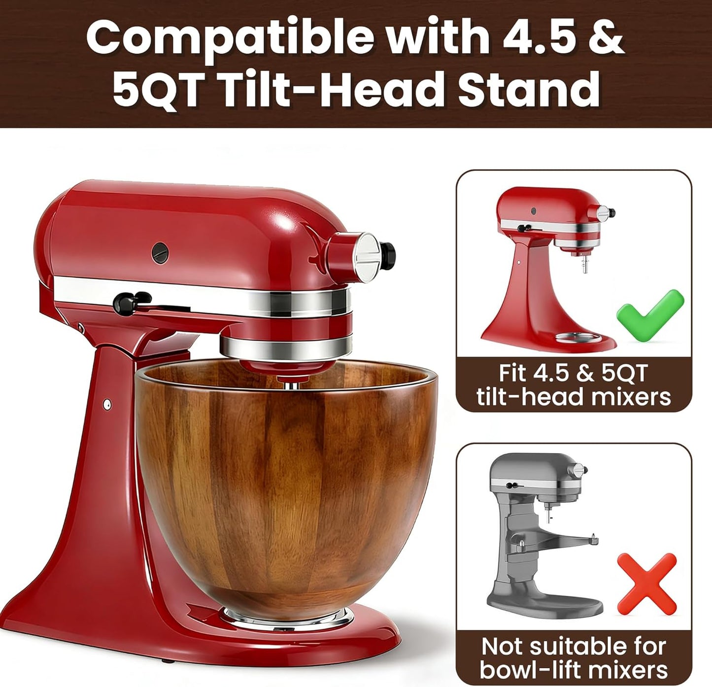 Bowl Mezclar Madera Roble Acero Inox para KitchenAid
