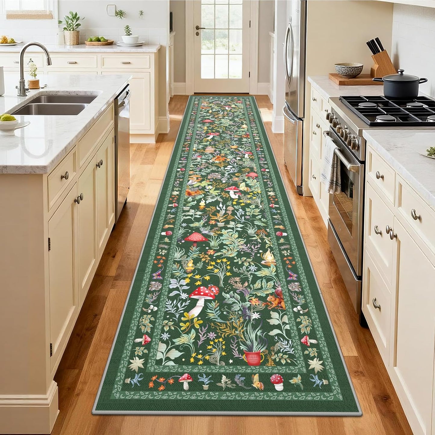 Alfombra pasillo botánica 2x10ft antideslizante lavable