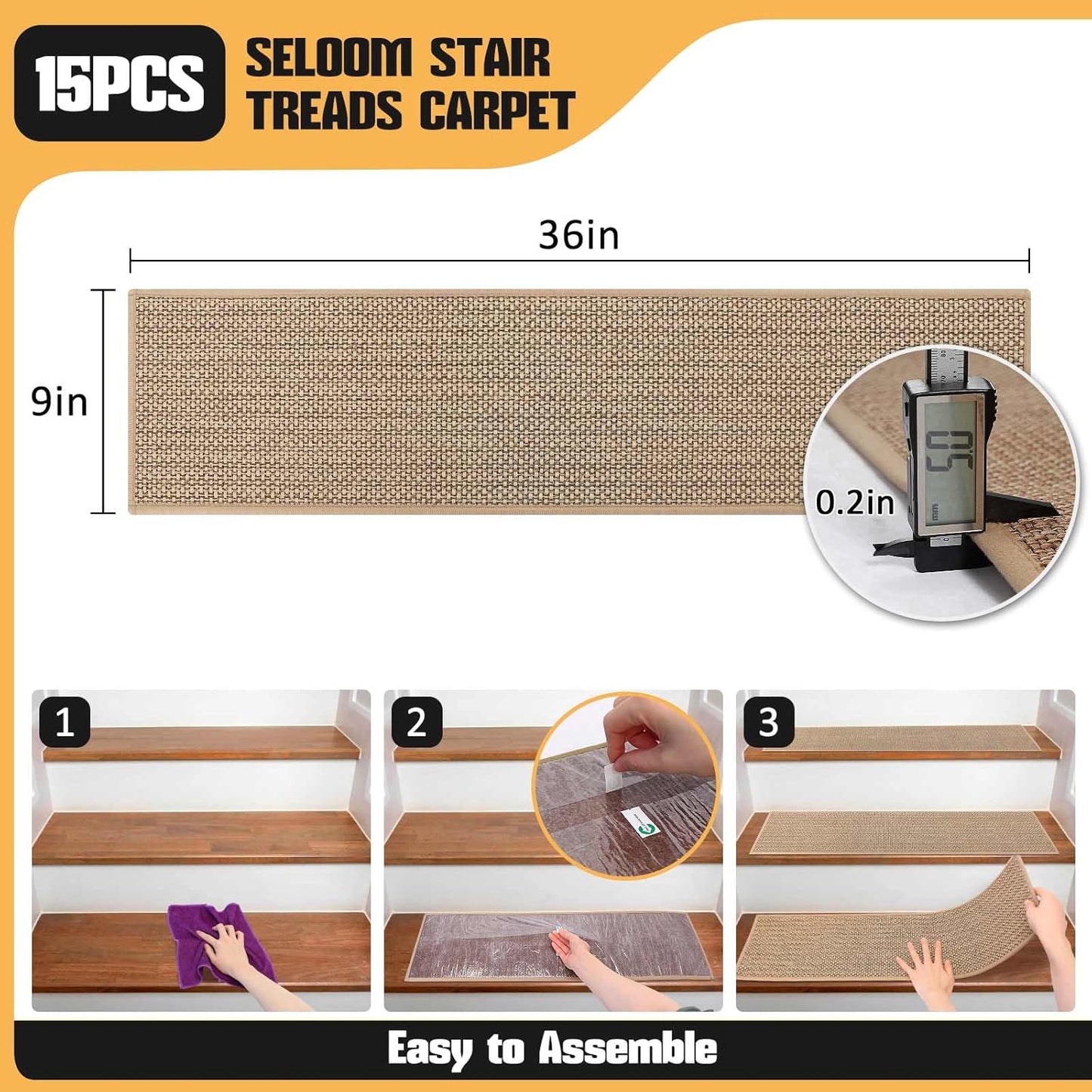Alfombra antiderrap para peldaños madera 9x36pulg