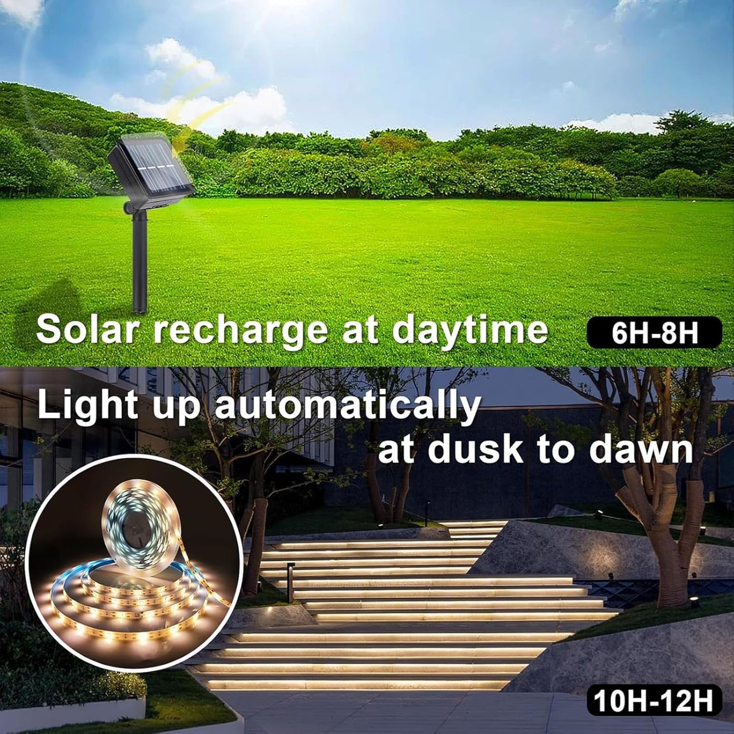 Tira luces LED solares 19.8pies impermeable 3000K 8modos