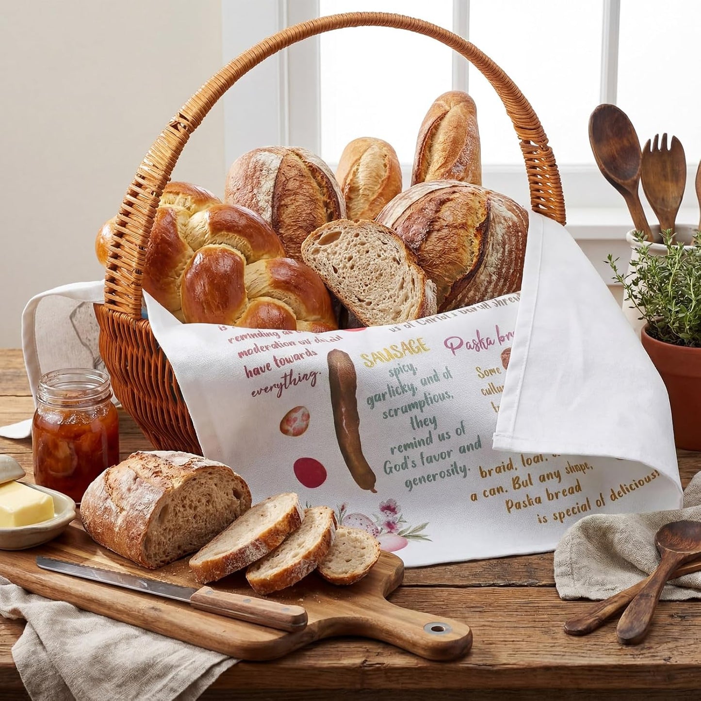 Cesta Pascua Tradicional con Toallas Algodón